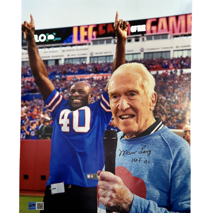 Marv Levy Signed Holding Microphone 11x14 Photo