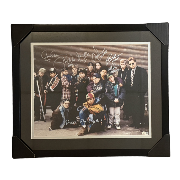 Mighty Ducks Cast Signed Group 16x20 Photo with "Ducks Fly Together" Professionally Framed
