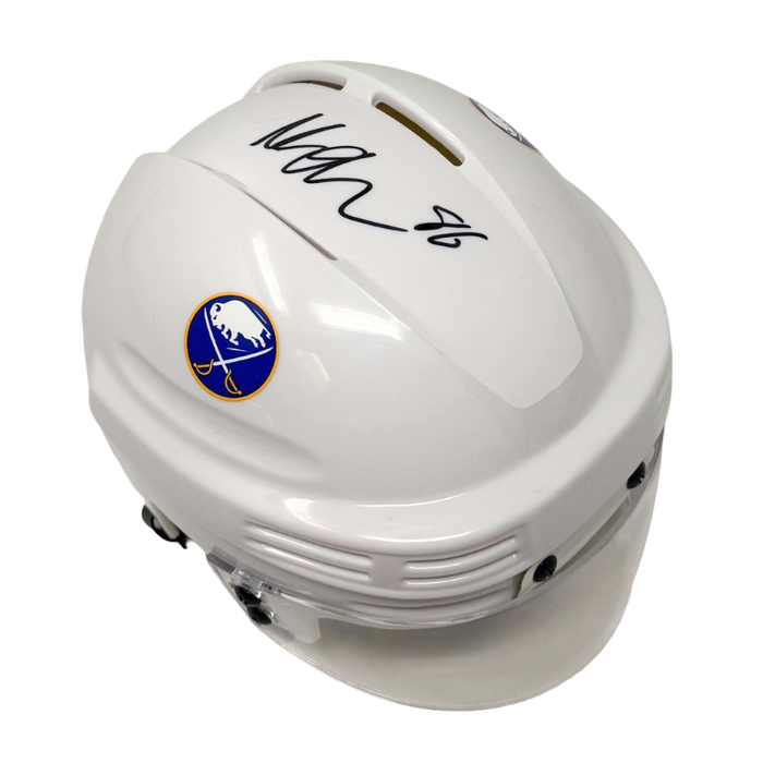 Noah Ostlund Signed Buffalo Sabres White Hockey Mini Helmet