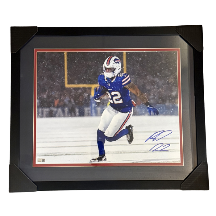 Ray Davis Signed Running with Football in Snow Game 16x20 Photo Professionally Framed