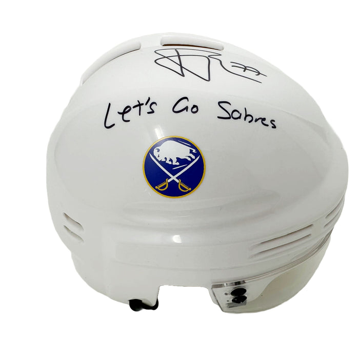 JJ Peterka Signed Buffalo Sabres White Mini Helmet with Let's Go Sabres Signed Hockey Mini Helmet TSE Buffalo 