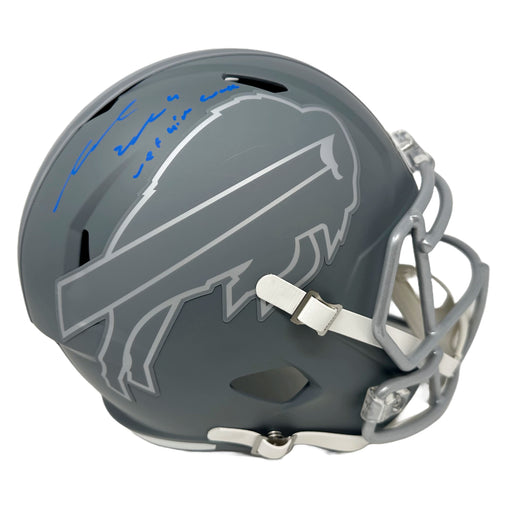 James Cook Signed Buffalo Bills Full Size Slate Speed Replica Helmet with Let Him Cook Signed Helmets TSE Buffalo 