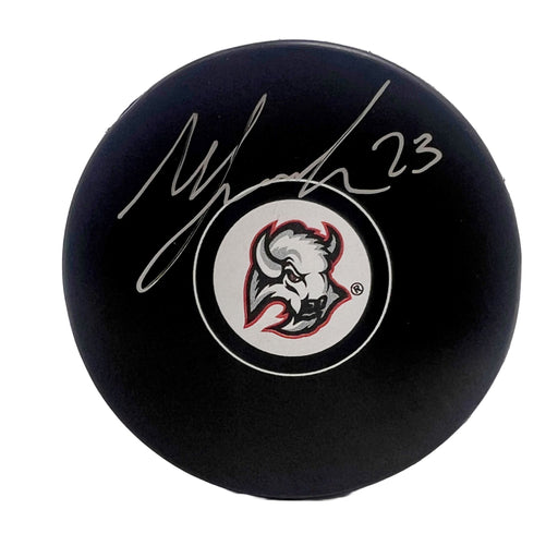 Mattias Samuelsson Signed Buffalo Sabres Goathead Autograph Puck Signed Hockey Puck TSE Buffalo 