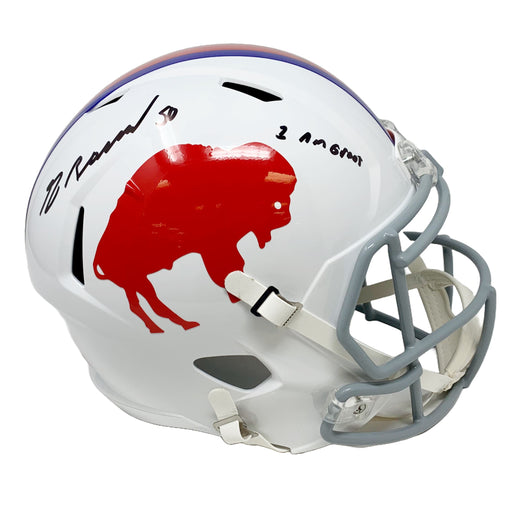 Greg Rousseau Signed Buffalo Bills Full Size Standing Buffalo Speed Replica Helmet with I Am Groot Signed Full Size Helmets TSE Buffalo 