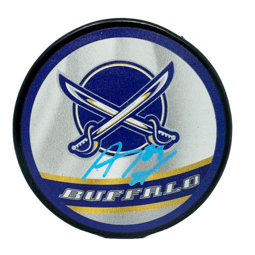 Alex Tuch Signed Buffalo Sabres Reverse Retro Double Sided Souvenir Logo Puck Signed Hockey Pucks TSE Buffalo Electric Blue 