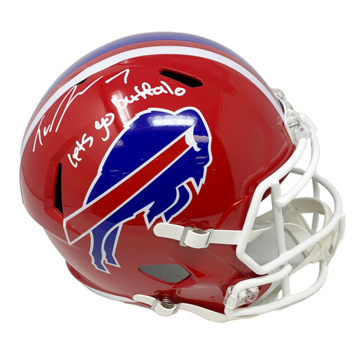 Taron Johnson Signed Buffalo Bills Full Size Red TB Speed Replica Helmet with Let's Go Buffalo Signed Full Size Helmets TSE Buffalo 