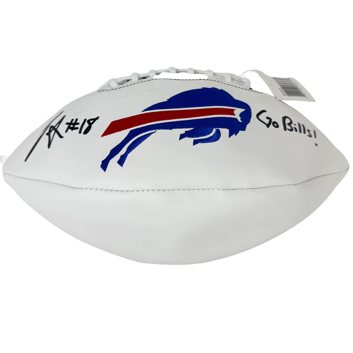 PARTIALLY DEFLATED: Justin Shorter Signed White Logo Football with "Go Bills" (Partially Deflated) CLEARANCE TSE Buffalo 