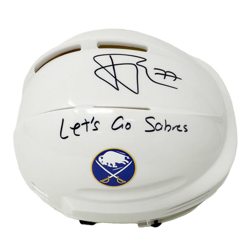 JJ Peterka Signed Buffalo Sabres White Mini Helmet with Let's Go Sabres Signed Hockey Mini Helmet TSE Buffalo 