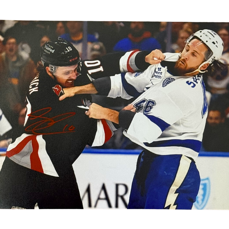 Sam Carrick Signed Fighting vs. Tampa Bay Player Photo — TSE Buffalo