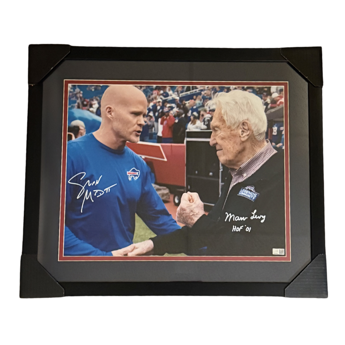 Sean McDermott and Marv Levy Dual Signed Shaking Hands Close-up 16x20 Photo Professionally Framed