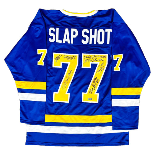 Slap Shot Multi Signed Blue Chiefs Jersey Signed Hockey Jersey TSE Buffalo 