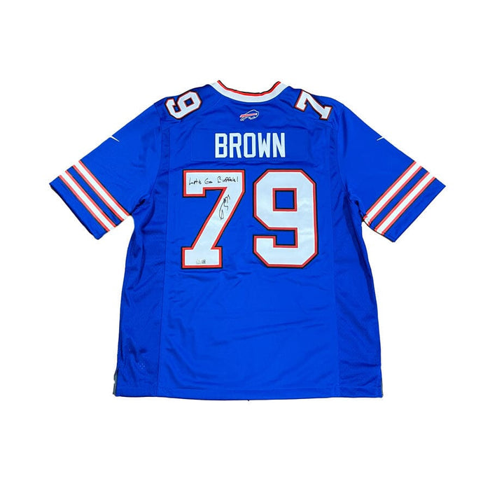 Spencer Brown Signed Buffalo Bills Blue Nike Stitched Jersey with Lets Go Buffalo Signed Jerseys TSE Buffalo 