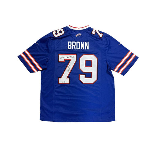 Spencer Brown Signed Buffalo Bills Blue Nike Authentic Stitched Jersey with Smash Those Tables Signed Jersey TSE Buffalo 