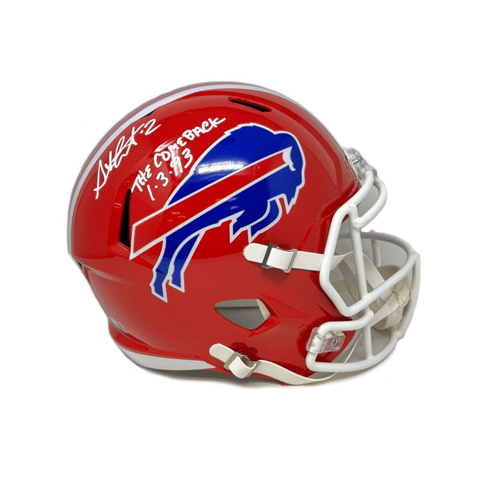 Steve Christie Signed Buffalo Bills Full Size Red Throwback Speed Replica Helmet with The Comeback 1-3-93 Signed Full Size Helmets TSE Buffalo 