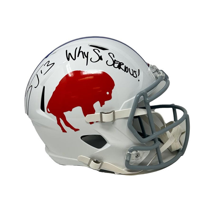 Stevie Johnson Signed Buffalo Bills Full Size Standing Buffalo Speed Replica Helmet with Why So Serious Signed Full Size Helmets TSE Buffalo 