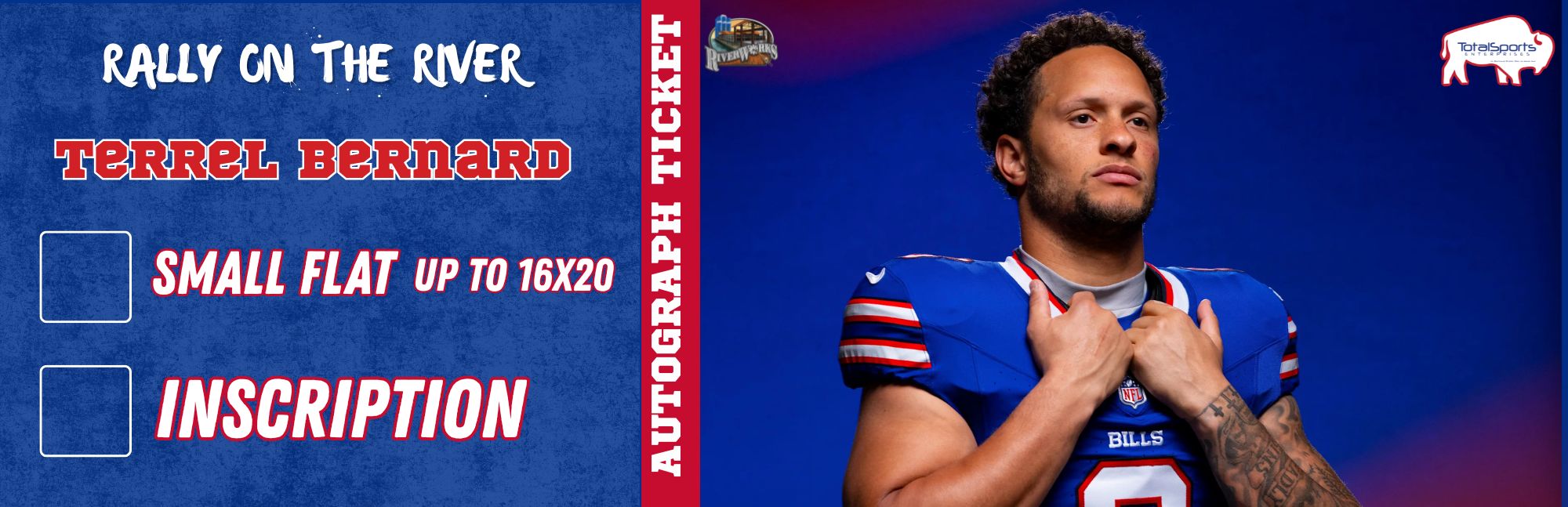 AUTOGRAPH TICKET: Get Your Flat (up to 16x20) or Mini Helmet Signed in Person by Terrel Bernard