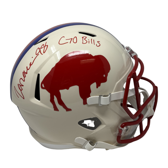 TJ Sanders Signed Buffalo Bills Full Size Retro Speed Replica Helmet with "Go Bills"