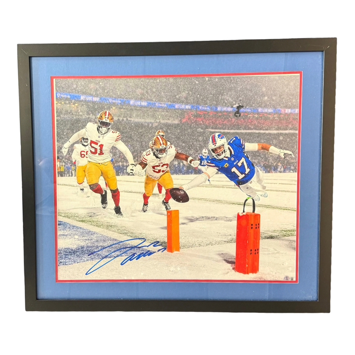 Josh Allen Signed Snow Leap 20x24 Photo - Professionally Framed