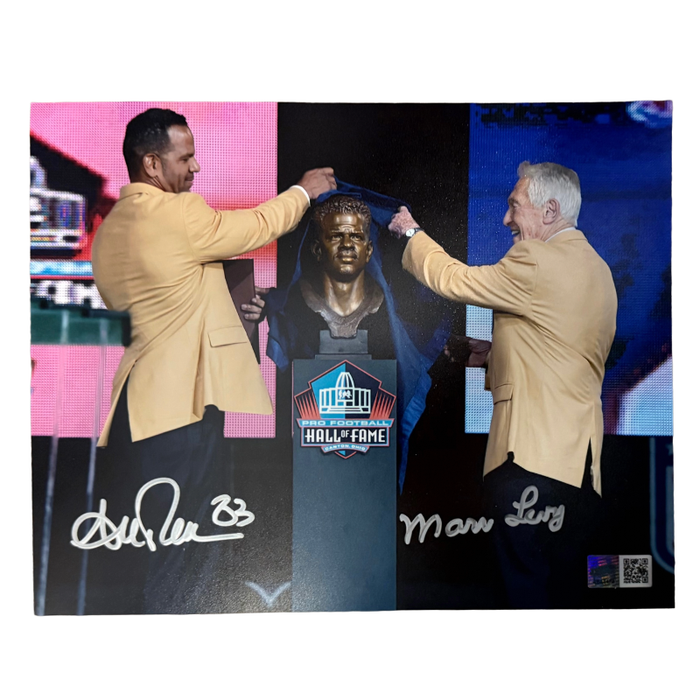 Andre Reed and Marv Levy Dual Signed Revealing Hall of Fame Bust 8x10 Photo