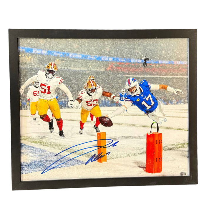 Josh Allen Signed Snow Leap Canvas 16x20 Photo - Professionally Framed