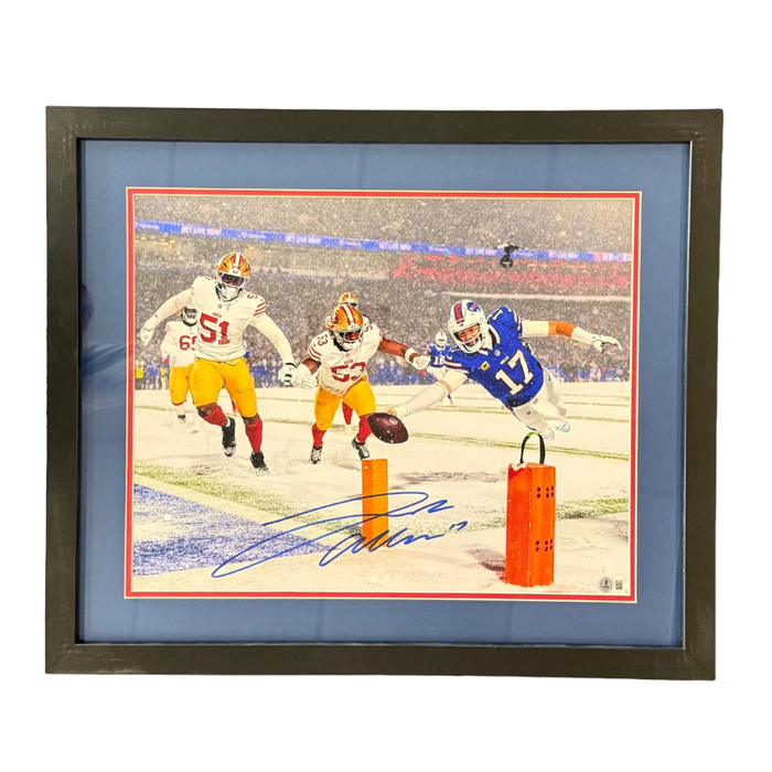 Josh Allen Signed Snow Leap 16x20 Photo - Professionally Framed
