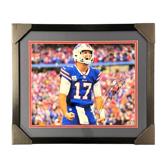 Josh Allen Signed Flexing Yelling in Blue 16x20 Photo - Professionally Framed