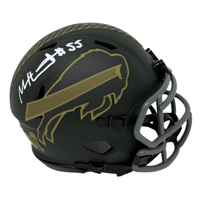 Michael Hoecht Signed Buffalo Bills 2025 Salute to Service Speed Mini Helmet