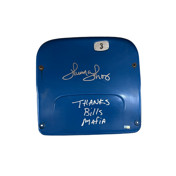 Thurman Thomas Autographed Authentic Highmark Stadium Blue Seatback with "Thanks Bills Mafia"