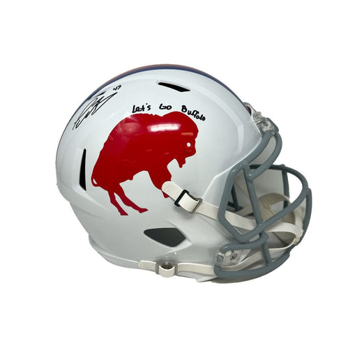 Terrel Bernard Signed Buffalo Bills Full Size Standing Buffalo Speed Replica Helmet with Let's Go Buffalo Signed Full Size Helmets TSE Buffalo 
