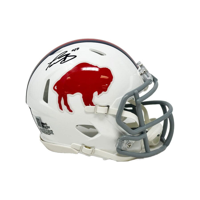 Terrel Bernard Signed Buffalo Bills Standing Buffalo Speed Mini Helmet Signed Mini Helmets TSE Buffalo 