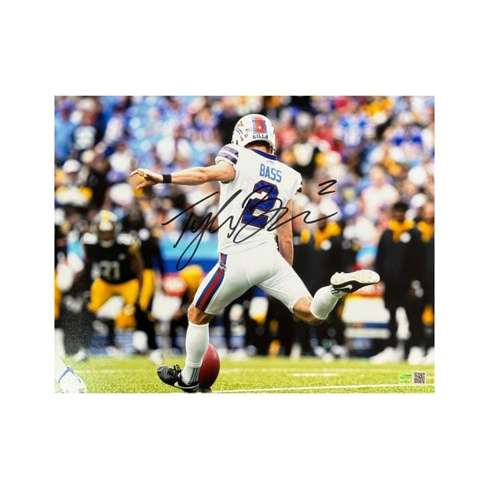 Tyler Bass Signed Kicking from Behind View Vs. Steelers Photo Signed Photos TSE Buffalo 