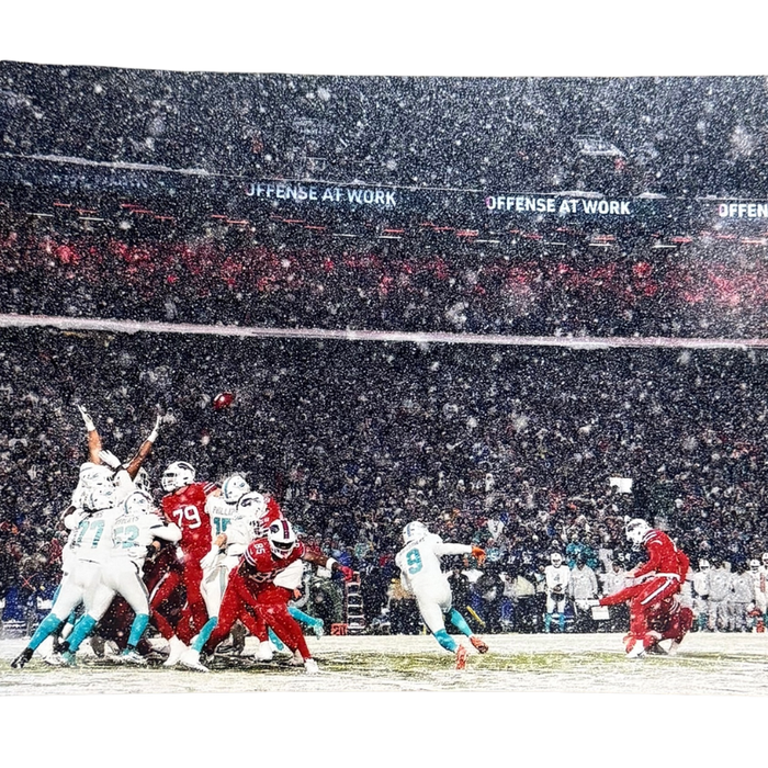 Tyler Bass Snow Kick (Left Side) Unsigned 8x10 Photo