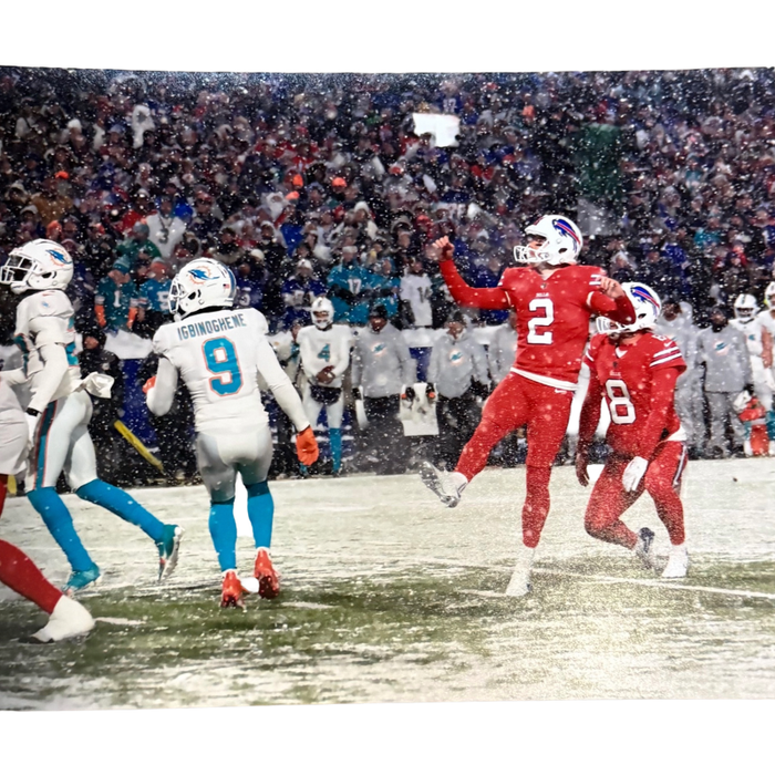 Tyler Bass Snow Kick Up Close Unsigned 8x10 Photo