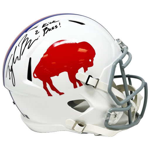 Tyler Bass Signed Buffalo Bills Full Size Standing Buffalo Speed Replica Helmet with Kick Bass Signed Full Size Helmets TSE Buffalo 