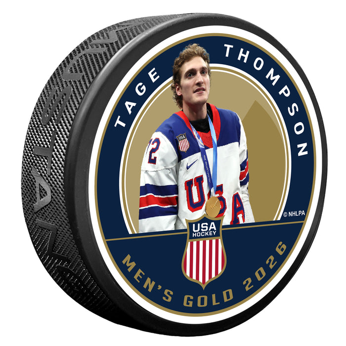Tage Thompson Unsigned Team USA Men's Gold Puck
