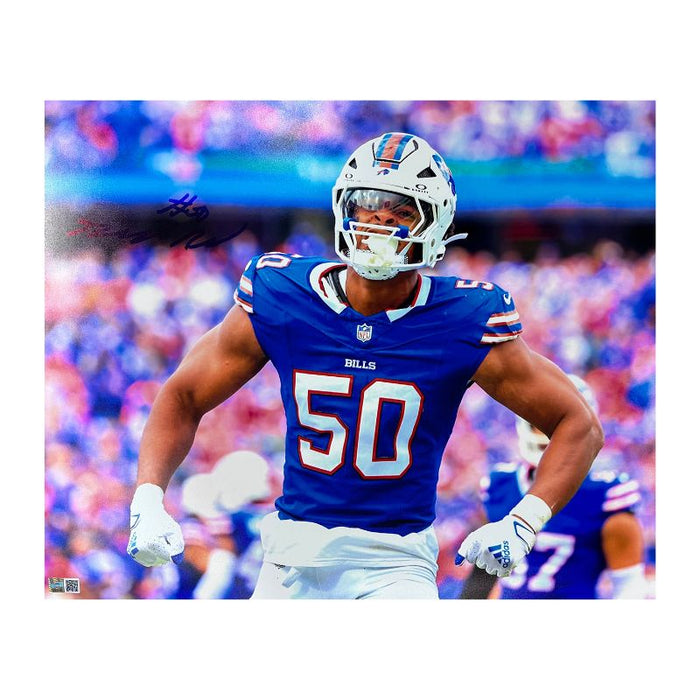 Greg Rousseau Signed Flexing in Blue and White Photo