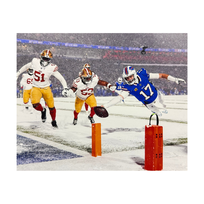 Josh Allen Unsigned Diving for Pylon SNOW 8x10 Photo
