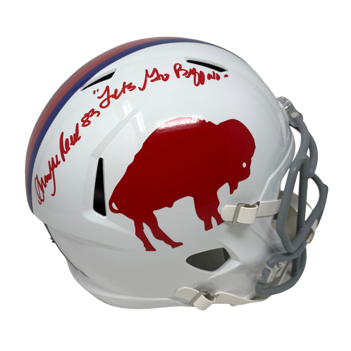 Andre Reed Signed Buffalo Bills Full Size Standing Buffalo Speed Replica Helmet with Let's Go Buffalo