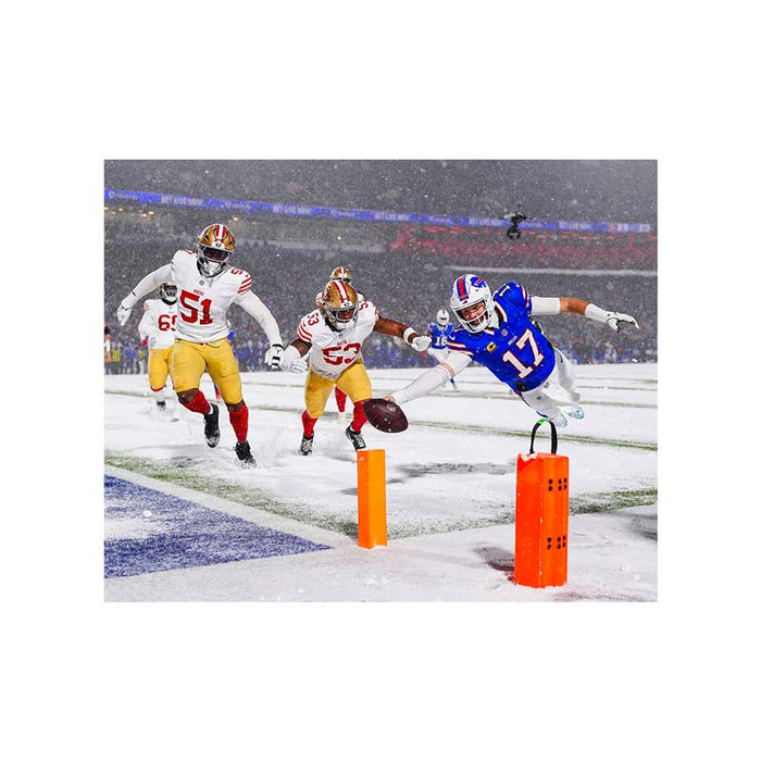 PRE-SALE: Josh Allen Signed 49ers Pylon Dive Photo