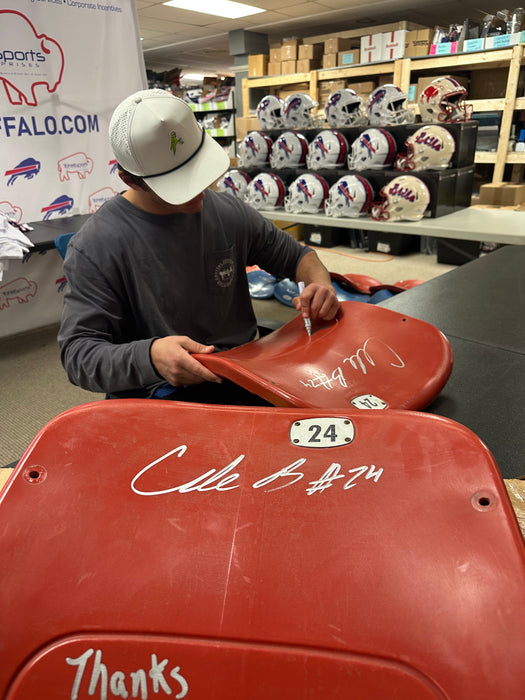 Cole Bishop Autographed Authentic Highmark Stadium Red Seatback with "Thanks Bills Mafia"