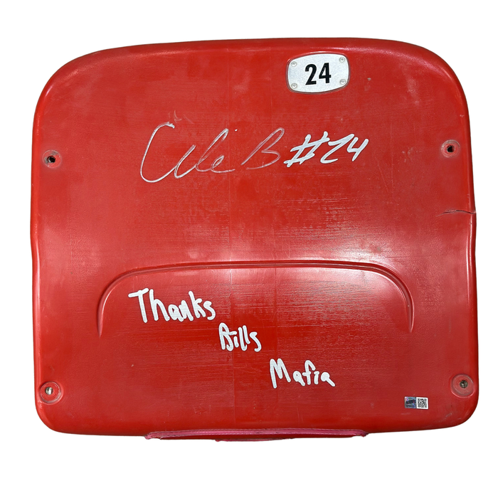Cole Bishop Autographed Authentic Highmark Stadium Red Seatback with "Thanks Bills Mafia"