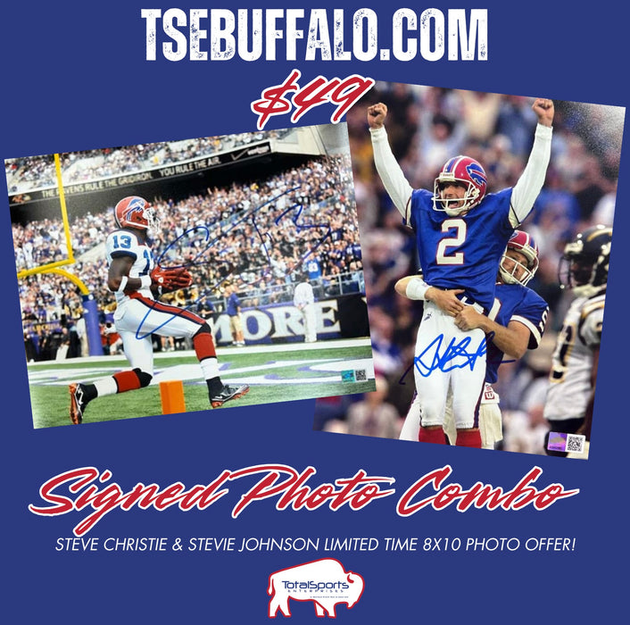Combo 8x10 Deal: Steve Christie Signed Jump Celebration and Stevie Johnson Signed Touchdown Catch