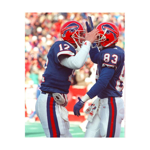 PRE-SALE: Jim Kelly / Andre Red Signed Celebration in Red Helmets Photo PRE-SALE TSE Buffalo 