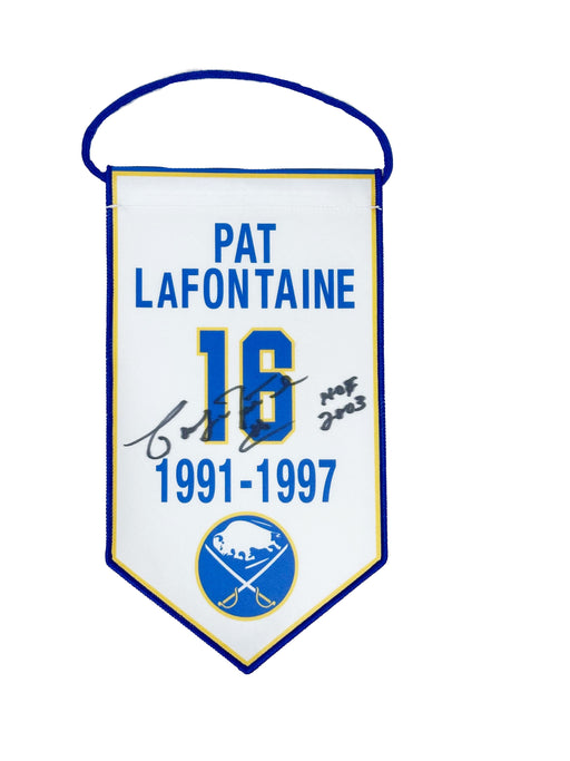 Pat LaFontaine Signed Buffalo Sabres Mini Banner with HOF 2003 Signed Hockey Mini Banner TSE Buffalo 