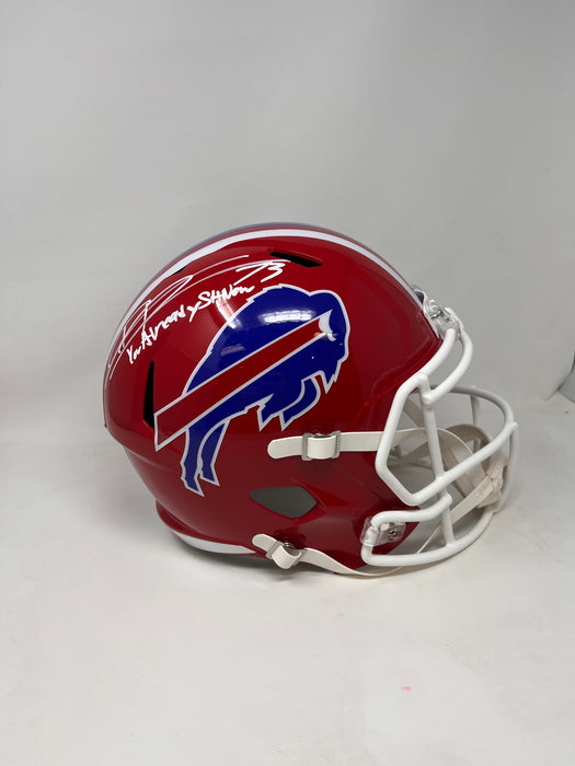 Dion Dawkins Signed Buffalo Bills Full Size Red Throwback Speed Replica Helmet with "You Already Shnow"