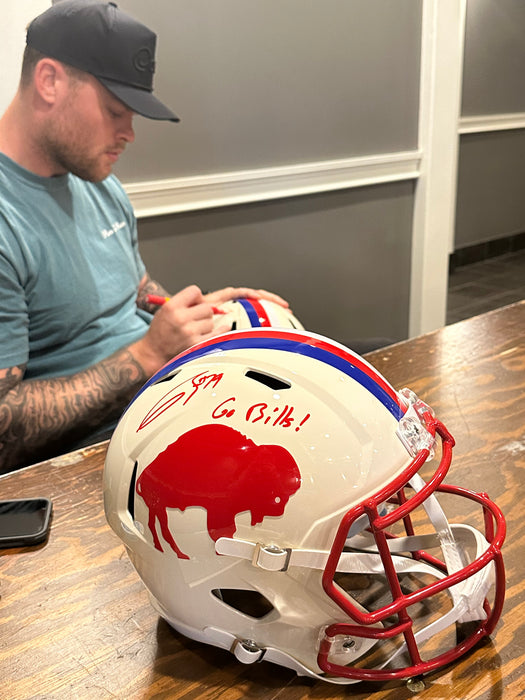 Spencer Brown Signed Buffalo Bills Full Size Retro Speed Replica Helmet with "Go Bills"