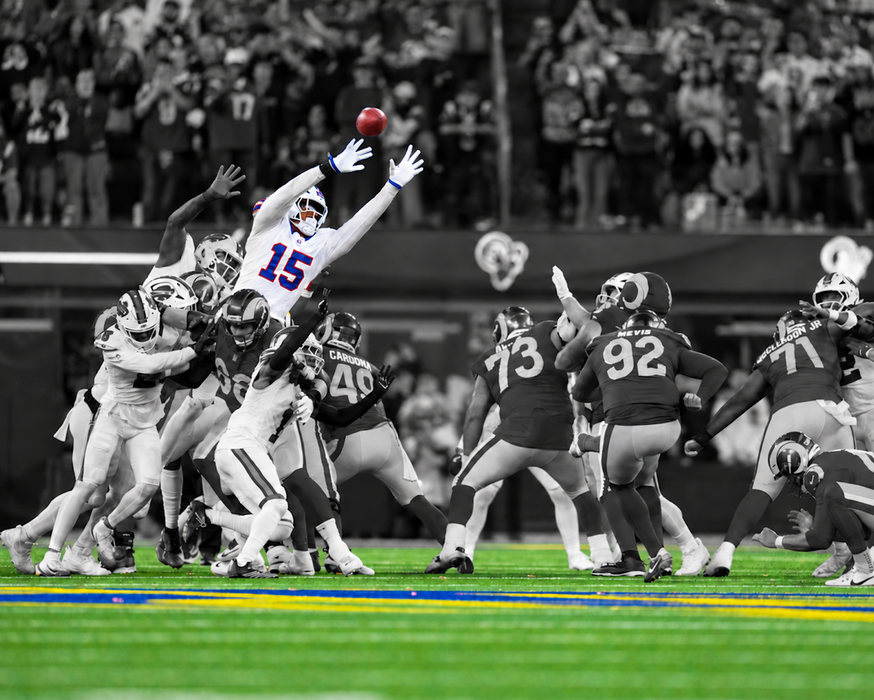 PRE-SALE: Greg Rousseau Signed Blocking Field Goal in OT vs Rams Spotlight Photo