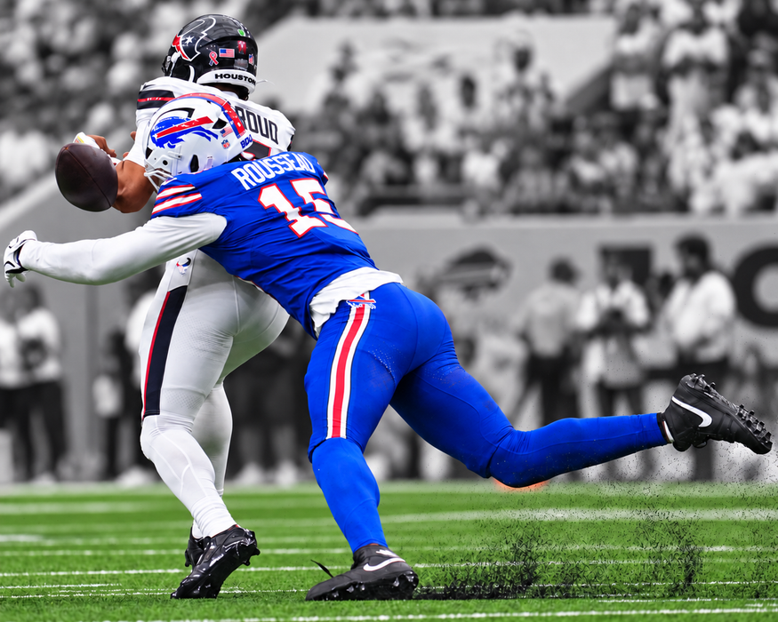 PRE-SALE: Greg Rousseau Signed Sack vs Houston Spotlight Photo