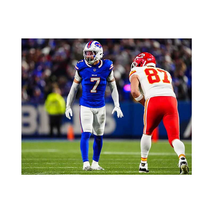 PRE-SALE: Taron Johnson Signed Squaring Off with Kelce Photo PRE-SALE TSE Buffalo 