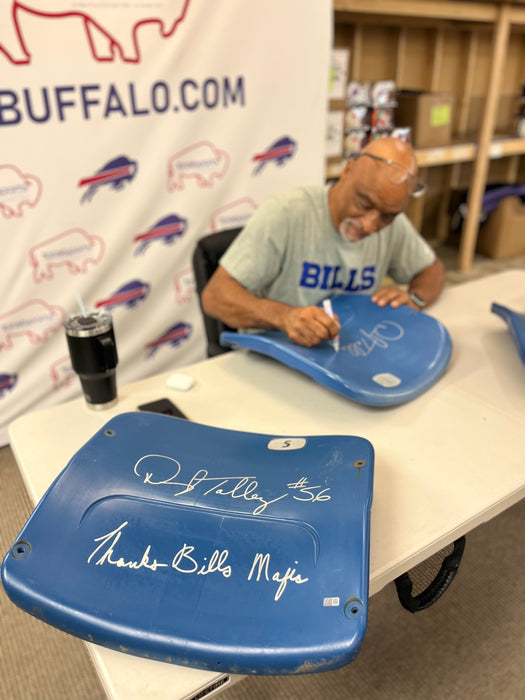 Darryl Talley Autographed Authentic Highmark Stadium Blue Seatback with "Thanks Bills Mafia"